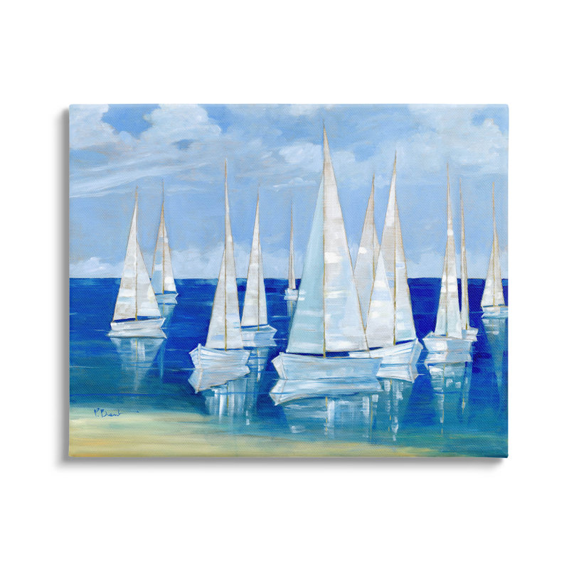 «Blanco Beach Voiliers Reflecting Coast» par Paul Brent - peinture sur toile tendue, H 16 po x l 20 po x P 1,5 po