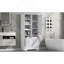 Armoire de rangement pour salle de bain avec portes et tiroirs, panier à linge inclinable, plusieurs espaces de rangement, style autoportant, tablette ouverte, tablette réglable, blanc-463132516