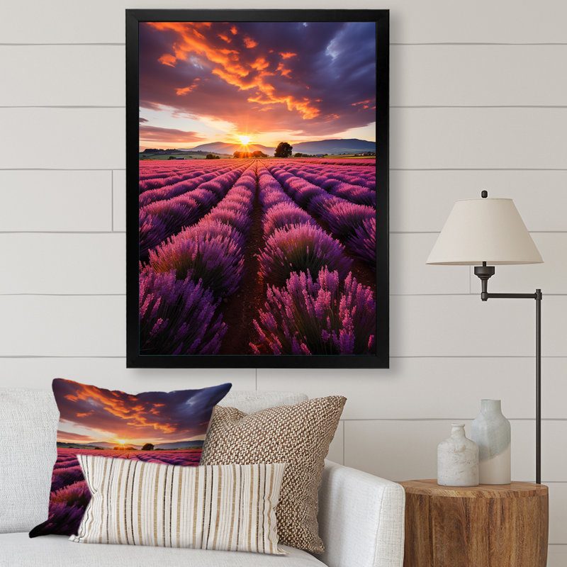 Espagne, champs de lavande II - décoration murale florale, Cadre photo noir, H 20 po x l 12 po x P 1 po