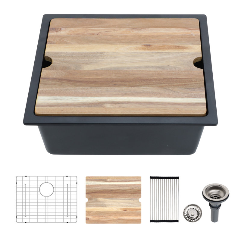 Évier de cuisine en quartz composite encastrable en quartz, Noir, noir, noir, noir