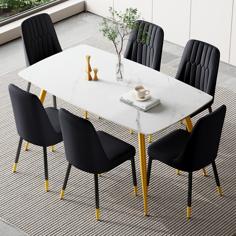 Ensemble repas en marbre, 7, Noir, Or