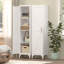 Grand garde-manger étroit en métal de 65 pouces de hauteur, organisateur de rangement mince blanc avec porte réversible et tablettes réglables
