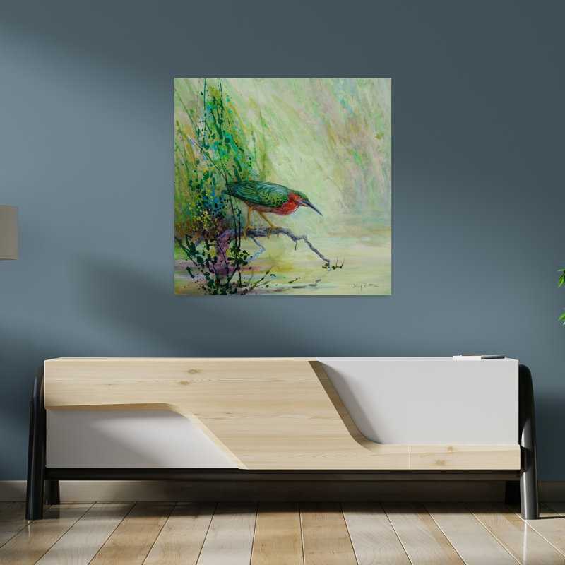 Art contemporain de la faune héron vert à la chasse, H 36 po x l 36 po