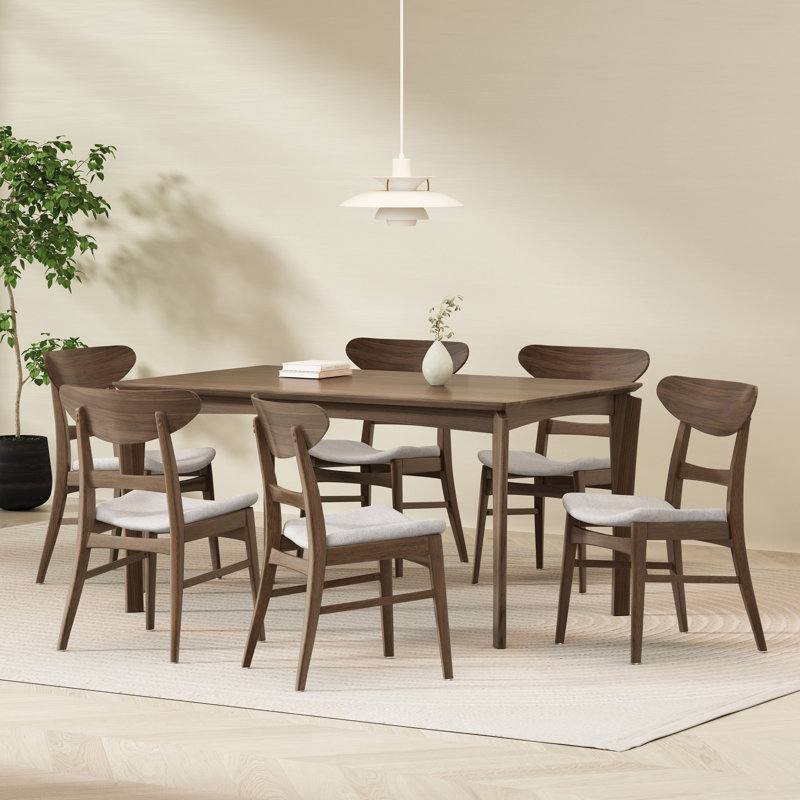 Jevhenas 6 - Person Four Leg Dining Set, Light Beige, Natural Walnut