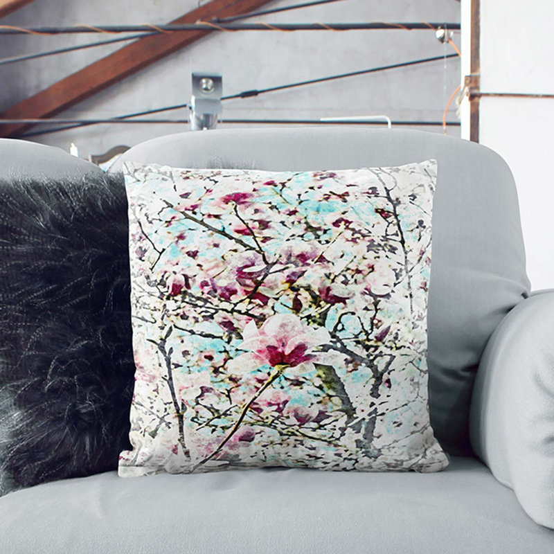 Pink Magnolia Blossom Tree Cushion with Filling, 55cm H x 55cm W x 20cm D