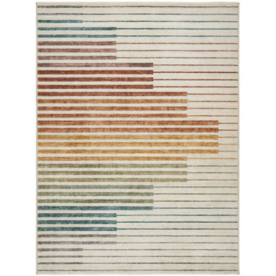 Rug Branch Elias 4' x 6' (3'11" x 5'10") White/Beige Abstract Striped Area Rug, Contemporary, Medium Pile, Stain-Resistant Carpet - Living Room, Bedroom, Dining Room, and Kitchen