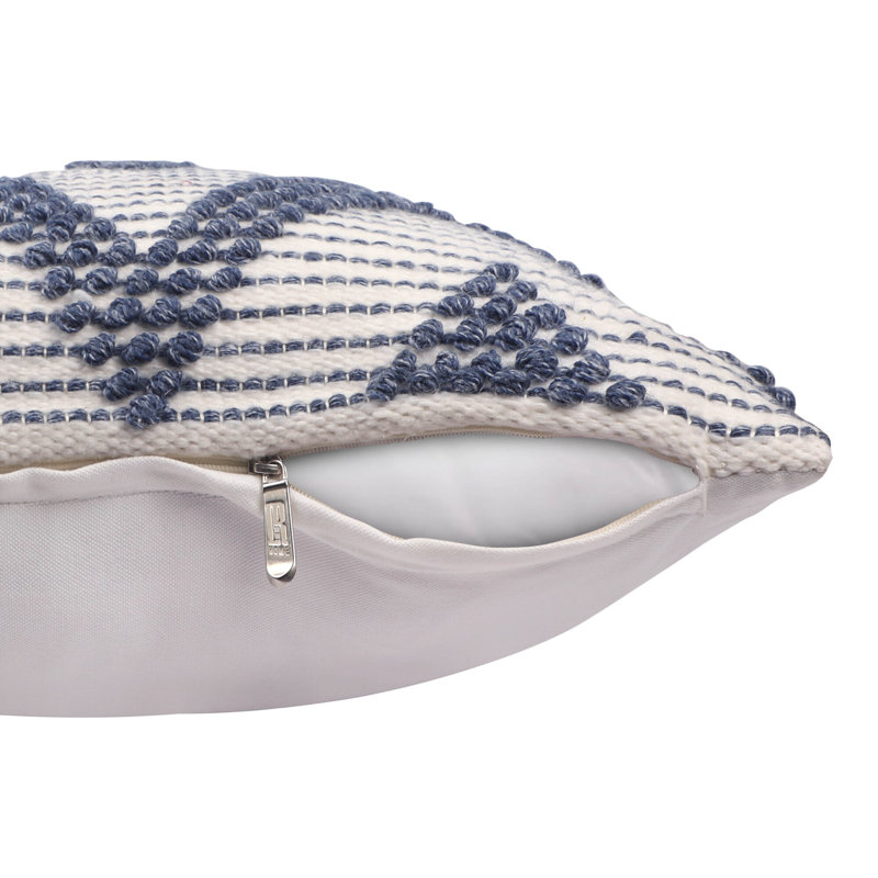 Coussin intérieur / extérieur tissé à la main Marina Coastal Diamond, Bleu / blanc