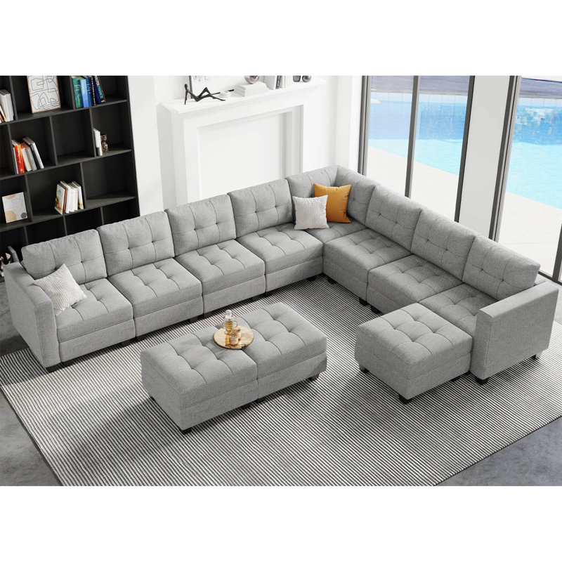 Soneson Upholstered Sectional Reversible, Light Gray Linen