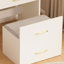 Meuble-lavabo 3 en 1 avec miroir ouvert, petit ensemble de coiffeuse avec bureau en verre visible, coiffeuse compacte avec 3 tiroirs, coiffeuse pour chambre à coucher