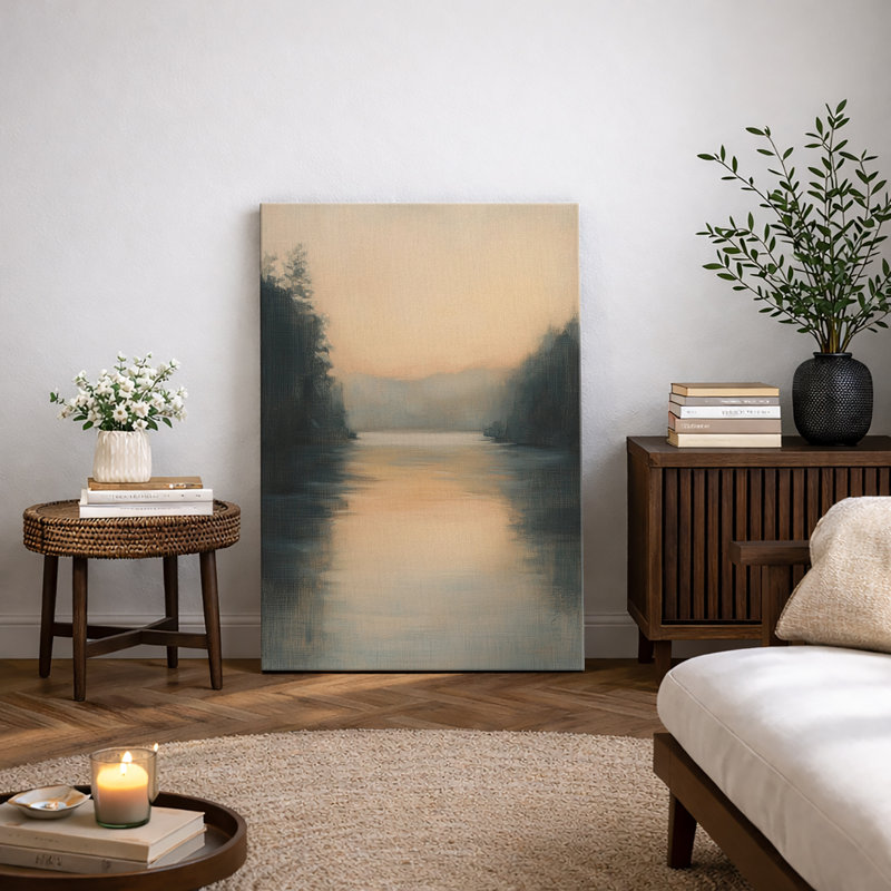 «Misty Forest Lake Landscape», art de chambre à coucher, impression sur toile encadrée, H 36 po x l 24 po x P 1,5 po