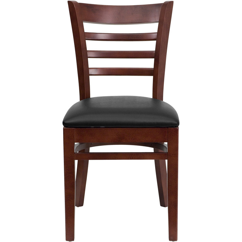 Chaise de restaurant en bois Lyman, Vinyle noir, Acajou