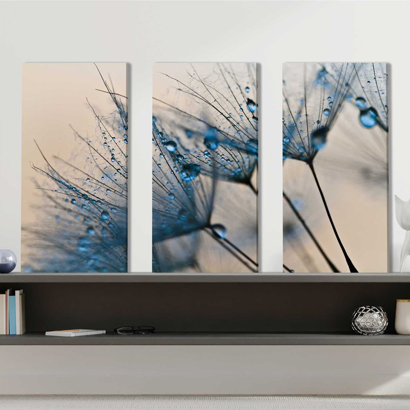 «Flower Water Droplets 2» - 3 pièces, reproduction de photo sur toile tendue