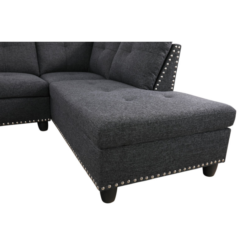Canapé modulaire en L de 97,5 po de largeur Budapest, Orienté à droite, Mélange de lin gris foncé