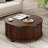 Round Coffee Table with Storage, 31.5" Mid Century Modern Fluted Coffee Table with 360° Curved Sliding Door-1472081136
