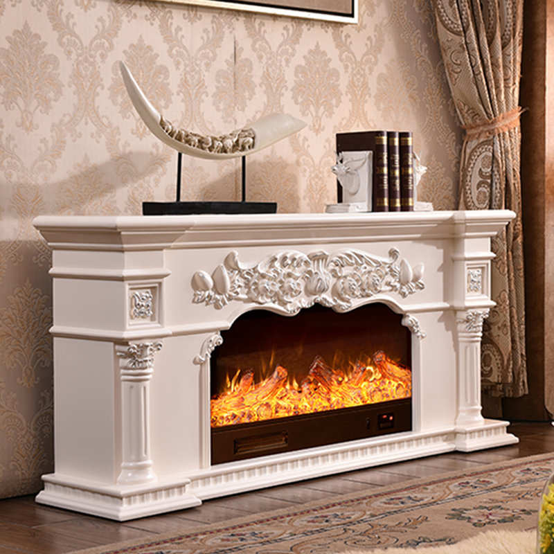 White Solid Manufactured Wood Heating Freestanding TV Cabinet Fireplace, White