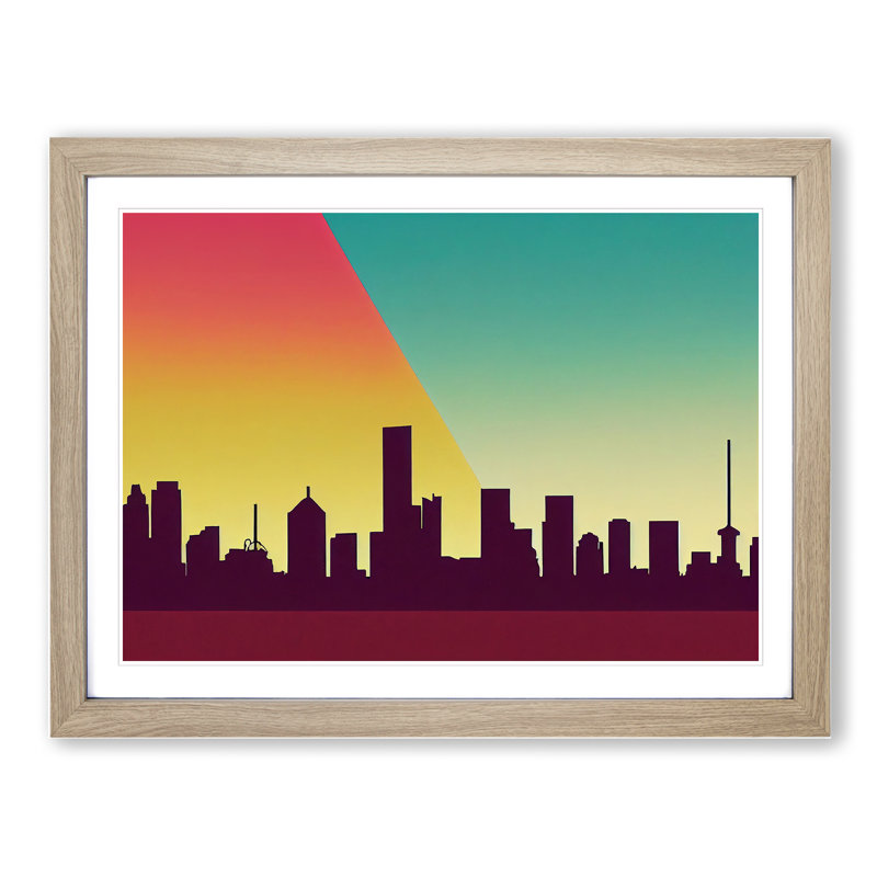 Serene Skyscraper Skyline Abstract - Framed Print, 34cm H x 46cm W x 2cm D, Oak