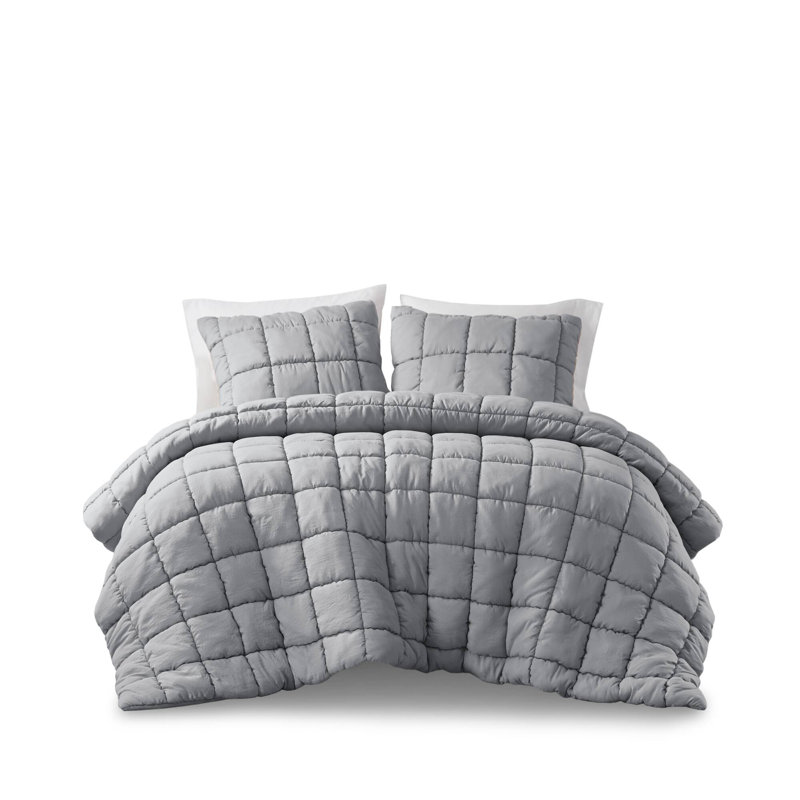 Ensemble d'édredon en duvet Dream Puff, Édredon double / grand + 2 taies décoratives sta, Gris