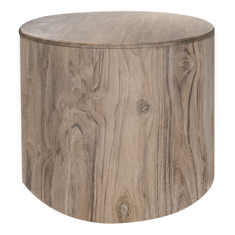 Table de bout Eray, forme cylindrique, bois de manguier, 24 po, Brun teck clair