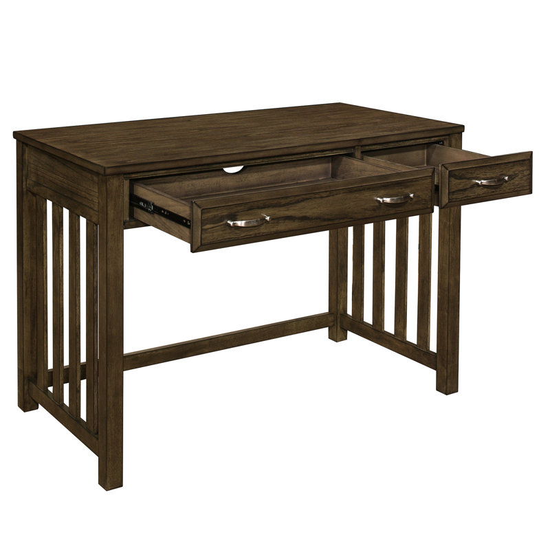 Bureau rectangulaire avec rangement en placage de barre nickel satiné et poignées grises