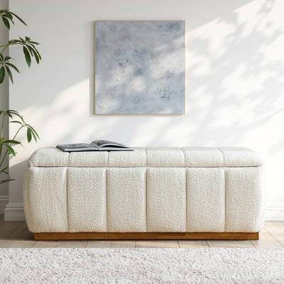 Banc de rangement recouvert de tissu d'ameublement en chenille avec base en bois massif Vanesa