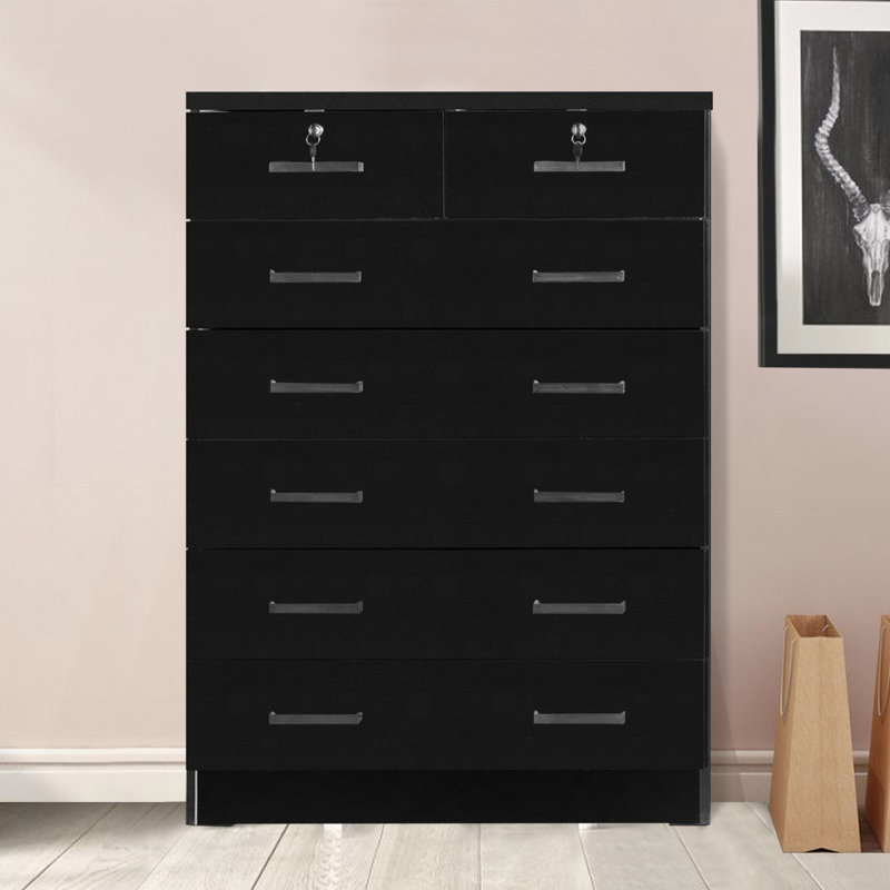 Commode haute 7 tiroirs Bangor Cindy, Noir, noir, noir, noir