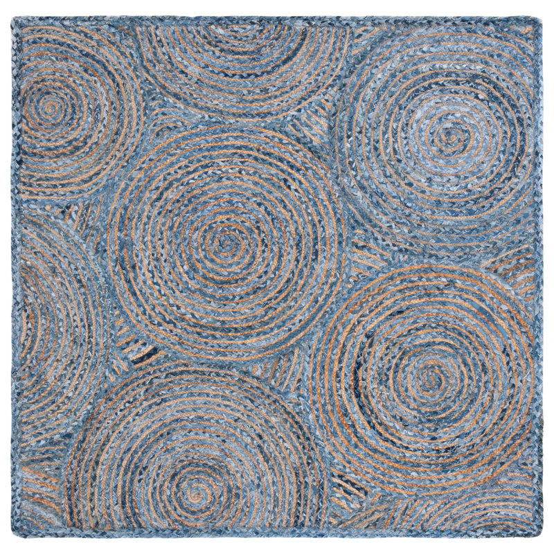 Glowacki Hand-Woven Flatweave Blue/Gray Area Rug, Square 6'