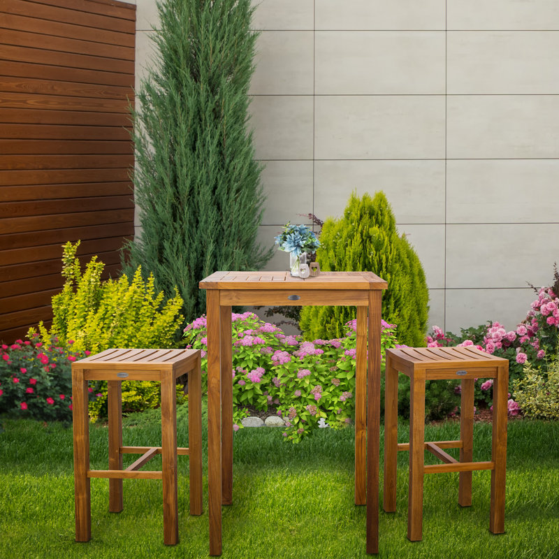 Amily 2 - Person Teak Wood Patio Dining Set with Square Table, 27" D x 27" W x 43" H