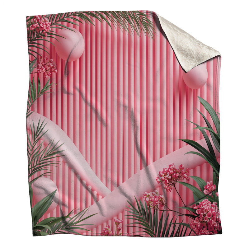 Couvertures roses à motif floral de feuilles de palmier, L 60 po x H 80 po