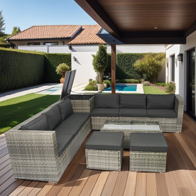 Tini 8 Piece Patio Sectional Wicker Rattan Outdoor Furniture Sofa Set with One Storage Box Under Seat -  Latitude RunÂ®, D089699BE68A4568A26E84E391617DE3