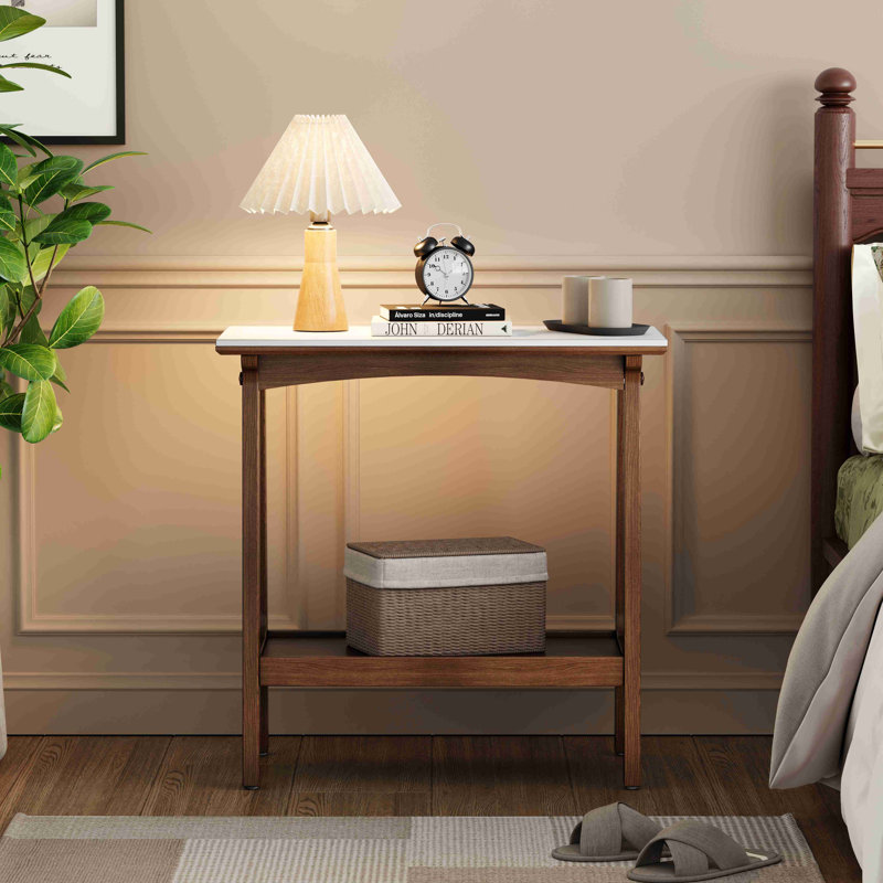 Table d'appoint rétro ardoise rétro brun rougeâtre avec tablette de rangement, petite table de bout pour le salon, petits espaces, maison de ferme, table de chevet mince