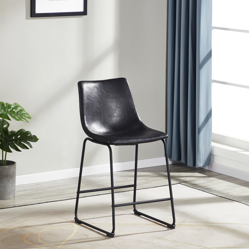 Medrith Upholstered Counter Stool with Metal Frame, Black