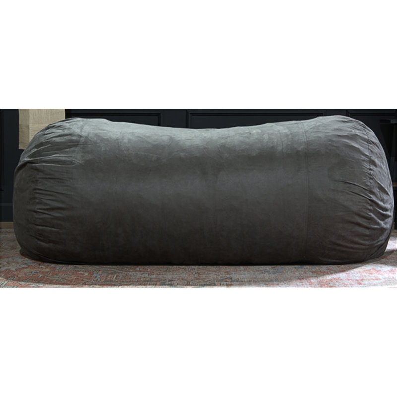 Jasper Traditional 8 Foot Cylindrical Suede Bean Bag, Charcoal Microfiber/Microsuede