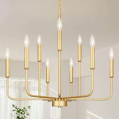 Lustres dorés pour le luminaire de la salle à manger au-dessus de la table, lustres de style campagne moderne pour le salon, bougies industrielles en métal à 9 lumières pour le hall d'entrée de l'îlot de cuisine du hall d'entrée