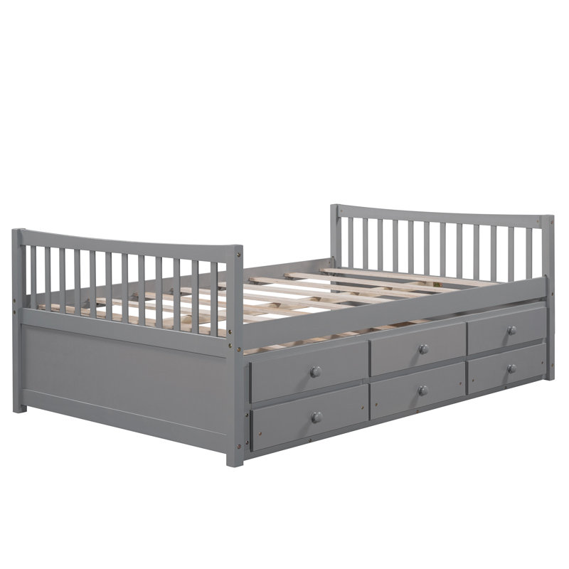 Lit de jour avec couchette et tiroirs, Gris, Lit double
