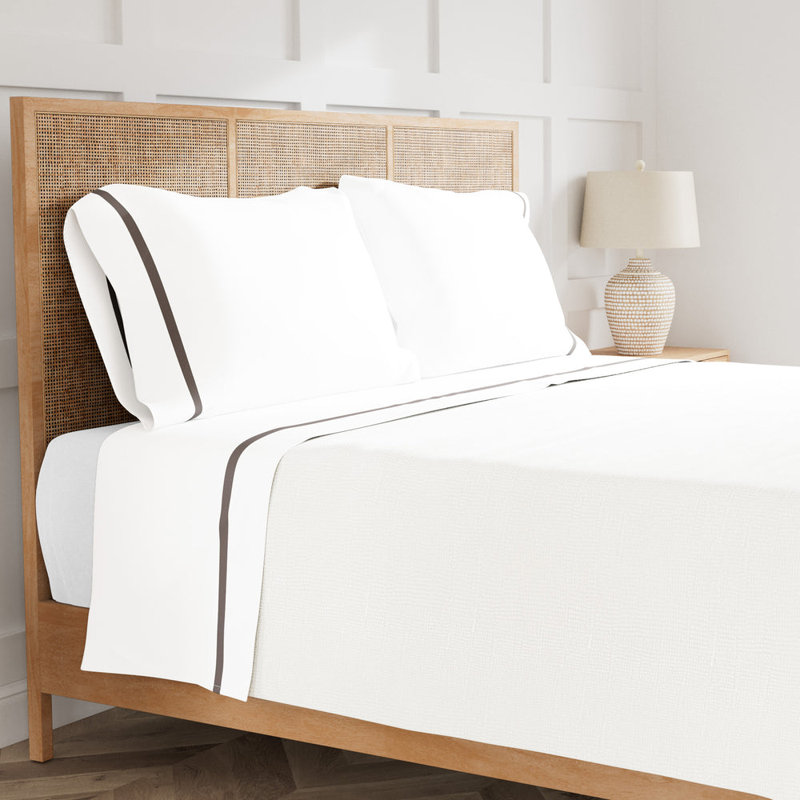Ready-to-Bed 2.0 Cotton & Trim Sheet Set, King Sheet Set with 2 Pillowcases, White/Gray