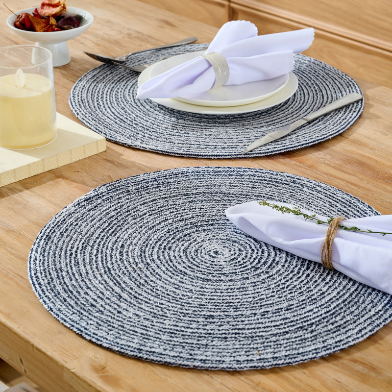 4-pack, Two Tone Cotton 15" Round Woven Placemat Sets, Beige