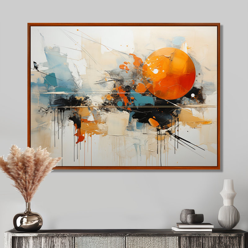 Teal Orange Bold Energy III - Dams Canvas Prints, 24" H x 32" W x 1" D, Brown Floater Framed
