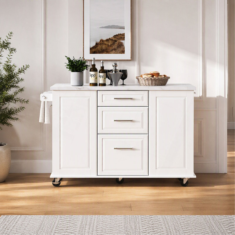 Îlot de cuisine 50,7 po avec rangement inclinable et rangement K&K, White