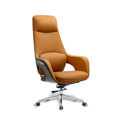 Height-Adjustable Leather Office Chair with Fixed Armrests