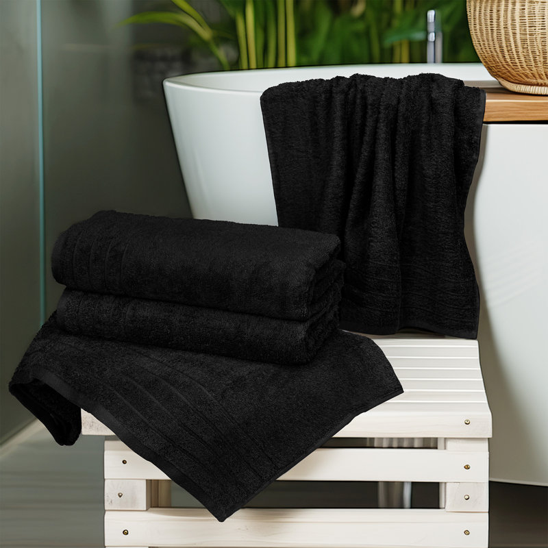 100% Cotton Midweight Mulit-Size Set, Black, Bath Towel - 4 Packs