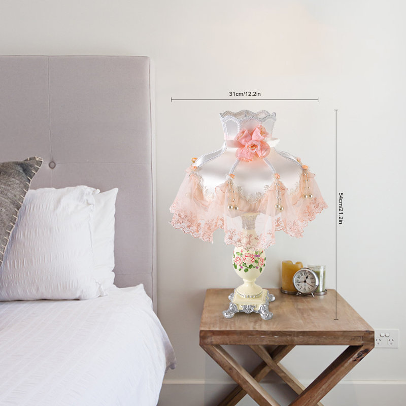 12.2 inch Princess Style Stained Table Lamp with Lampshade Pink, Pink