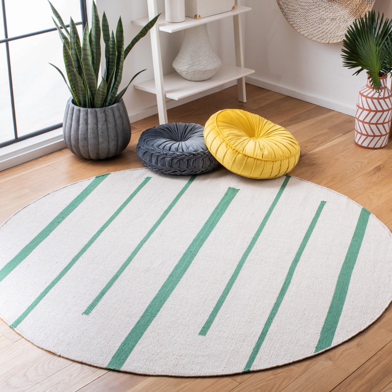 Estremara Hand Woven Cotton Striped Rug, Round 6'