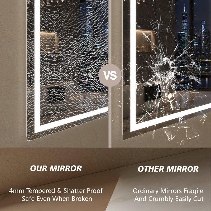 UL Certified Front & Back LED Anti-Fog Tempered Glass Bathroom Vanity Mirror, 48" x 32"
