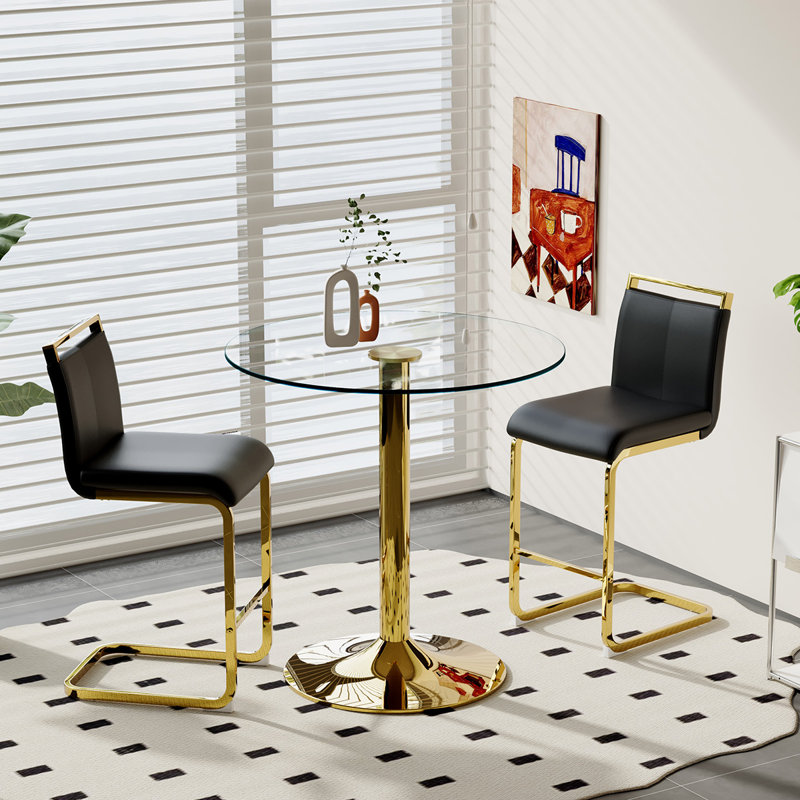 Ensemble de table de bar et chaises pour 2, Noir et or, Doré