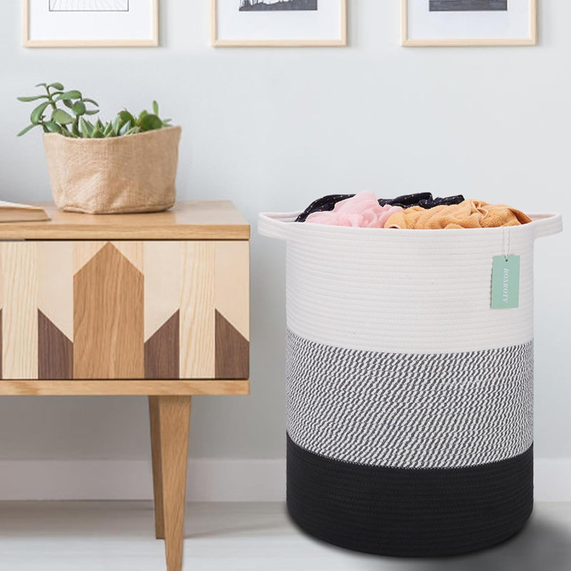 Large Woven Cotton Rope Storage Basket - Multi-Purpose Laundry Hamper, Nursery Basket & Toy Organizer - Sturdy Handmade Blanket Bin With Reinforced Handles For Home Decor