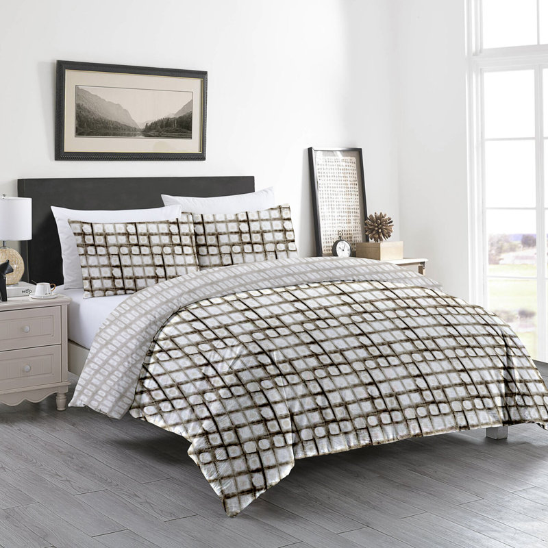 Ensemble de housse de couette et taie décorative réversible 100% coton certifié GOTS, blanc / brun