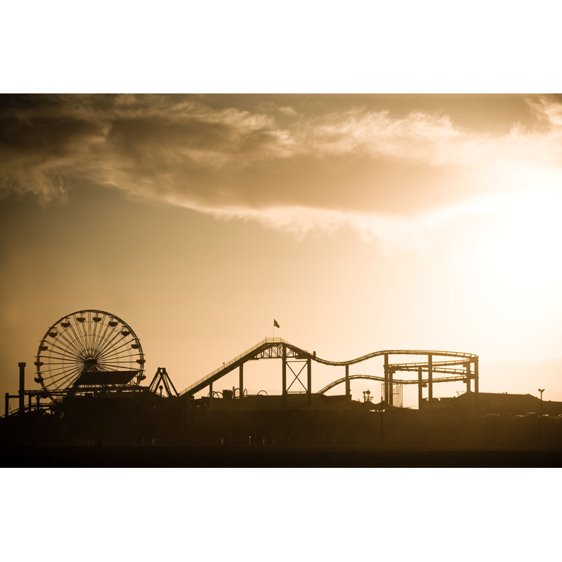 Santa Monica Pier At Sunset by Halbergman - No Frame Print on Canvas, 81cm H x 122cm W