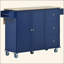 Îlot de cuisine mobile à roulettes avec abattant - plateau en bois massif, roues verrouillables et armoire de rangement d'une largeur de 52,7 po (bleu foncé)-1287253346