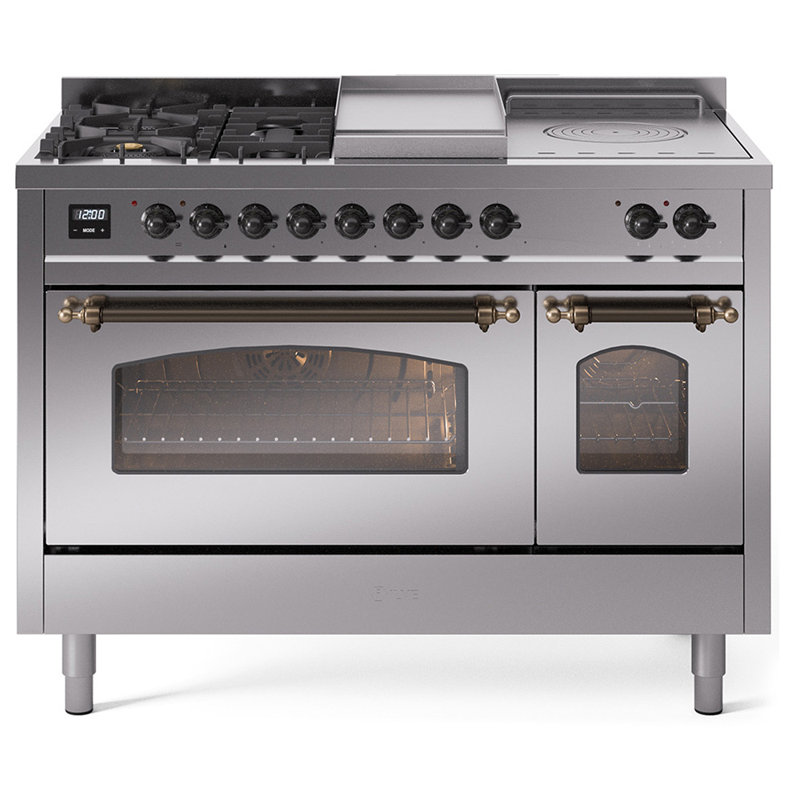 ILVE Nostalgie II 48 Dual Fuel Range, Stainless Steel/Chrome, Liquid Propane