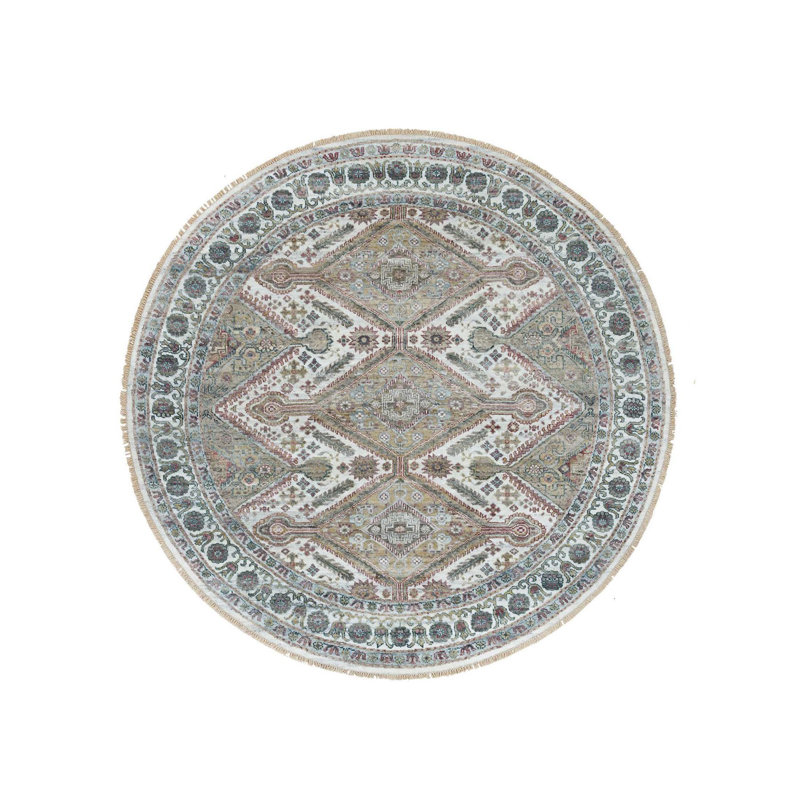 Tapis rond 8 pi x 8 pi noué à la main avec des rosettes uniques noué à la main 19C85A2AABB04E53A0152E26BF56FA72